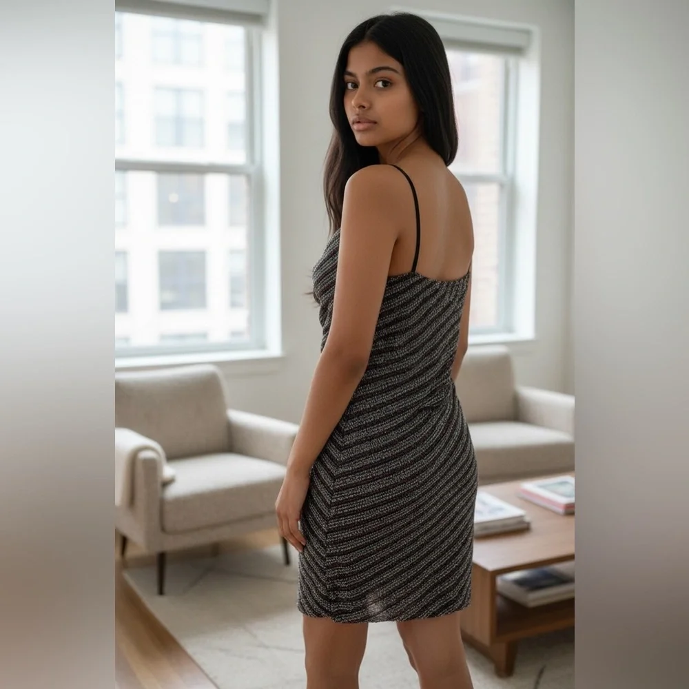 Parker Beaded Cocktail Dress | Champagne Stripe | NWT | Size M | $498 Barney’s - Picture 4 of 10